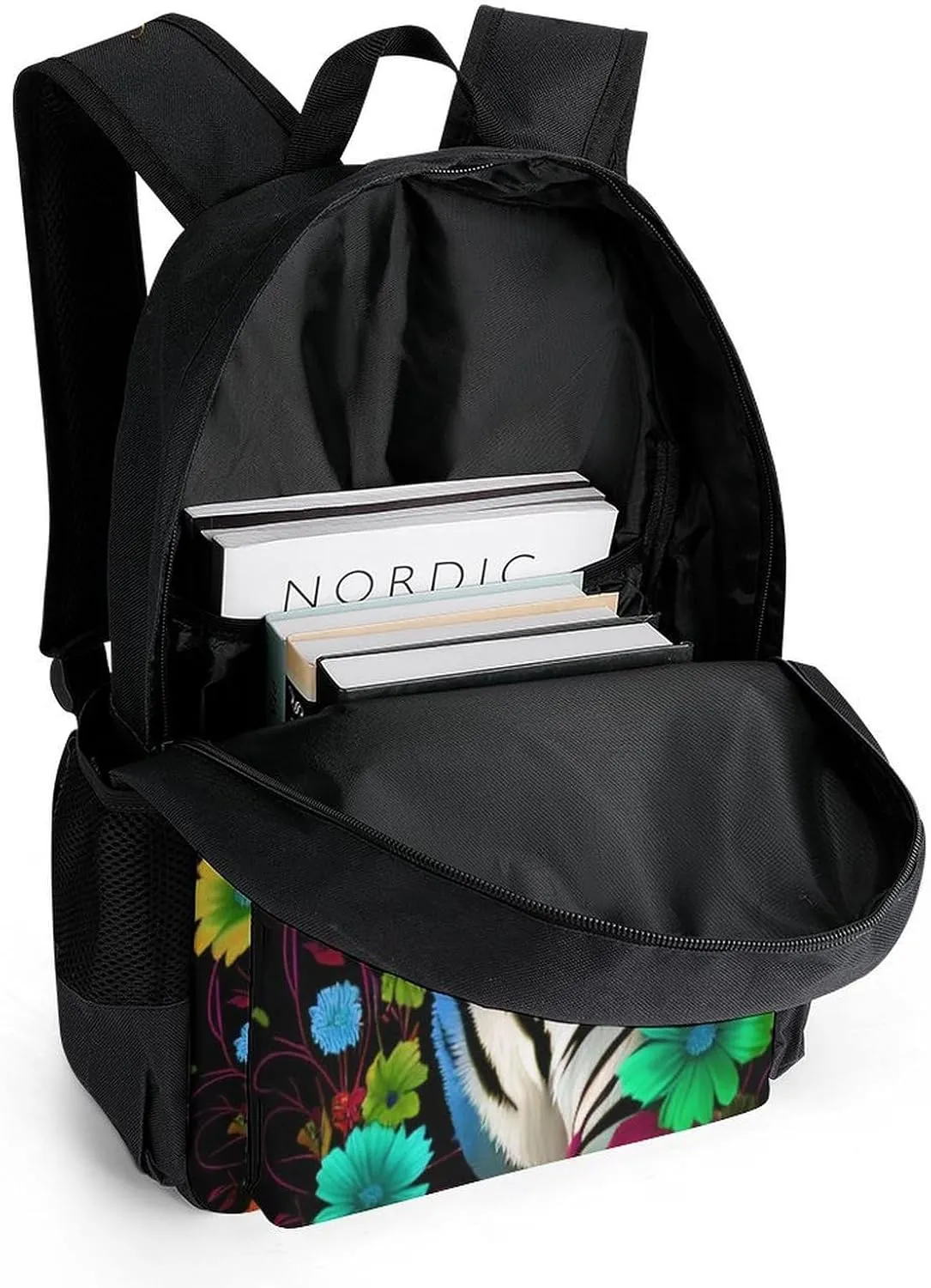 Polyester Daypack Bookbag for Gym Business Bicycle - Large Capacity Multipurpose Anti-Theft Carry On Bag, Trippy Tiger Animal Flower Art Travel Hiking Daypack