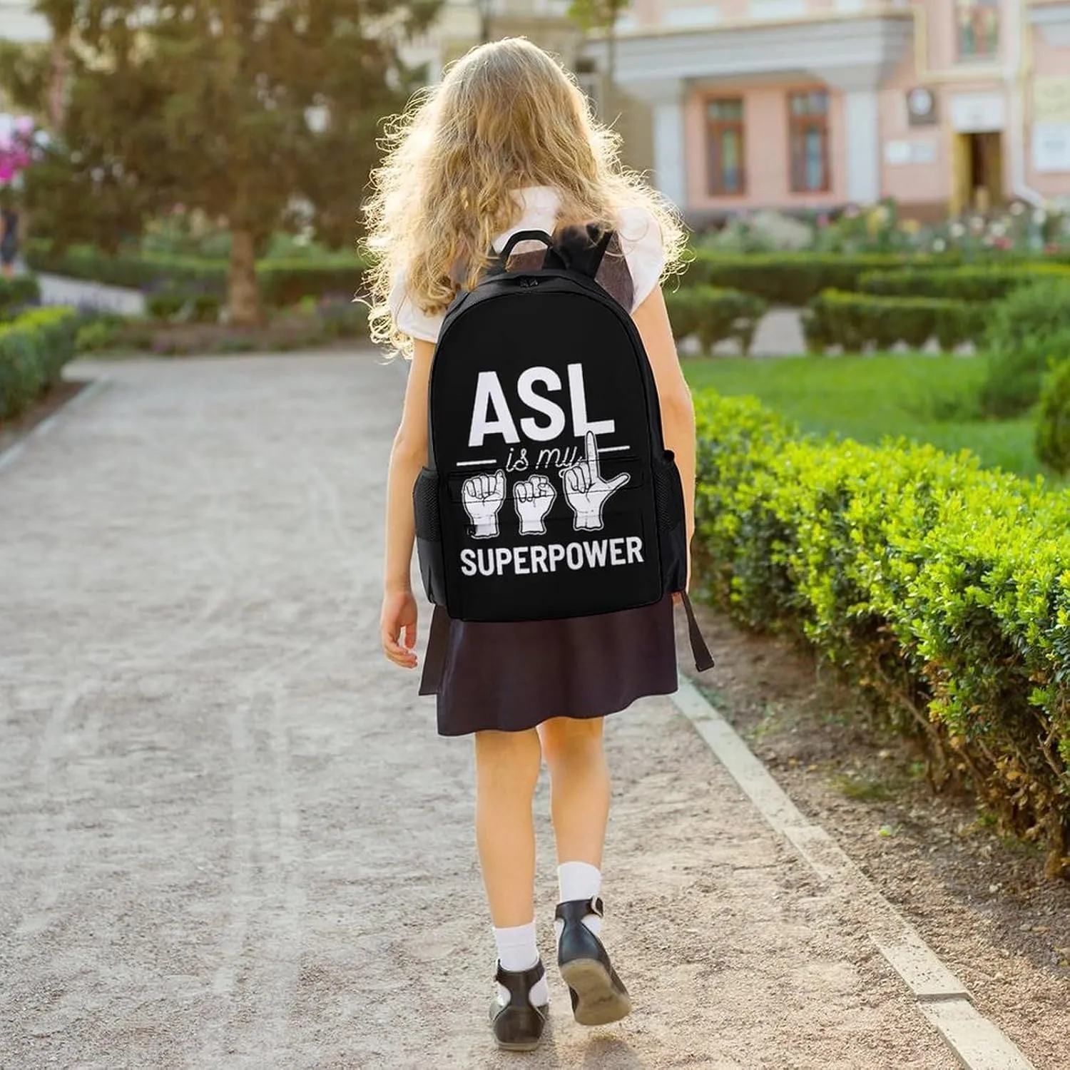 Polyester Daypack for Hiking Work Running - Big Capacity Anti-Theft Multipurpose Shoulder Bag, Asl Is My Superpower American Sign Language Art Travel and Sport Backpack Rucksack