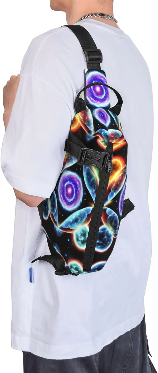 Polyester Fiber Waterproof Waist Bag -Backpack 4 Pocket Compartments Ideal for Outdoor Activities Cosmic Stars