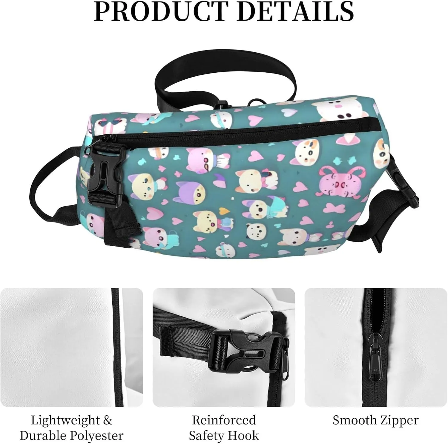 Polyester Fiber Waterproof Waist Bag -Backpack 4 Pocket Compartments Ideal for Outdoor Activities Cute little fox