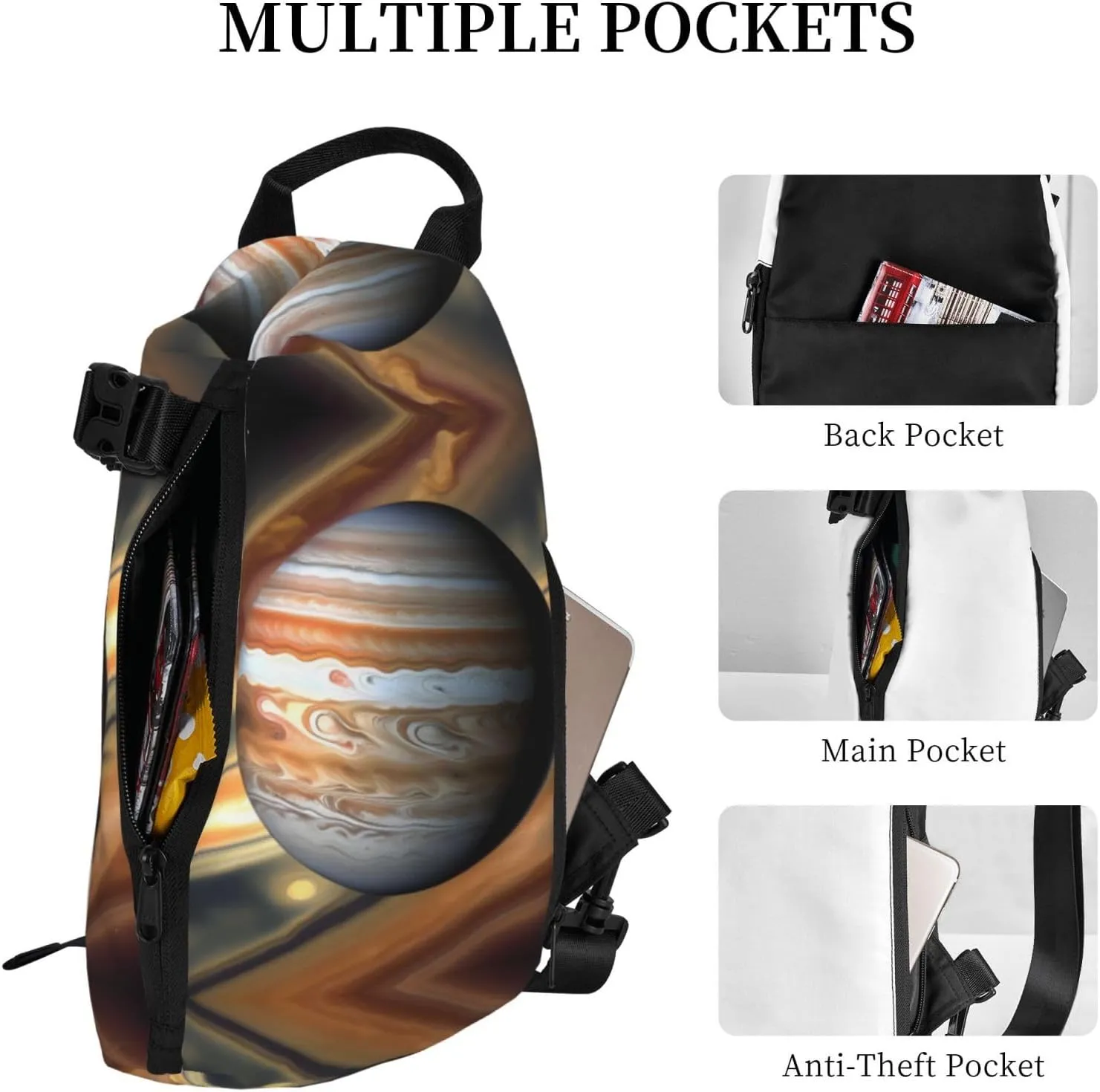 Polyester Fiber Waterproof Waist Bag -Backpack 4 Pocket Compartments Ideal for Outdoor Activities Jupiter Landscape