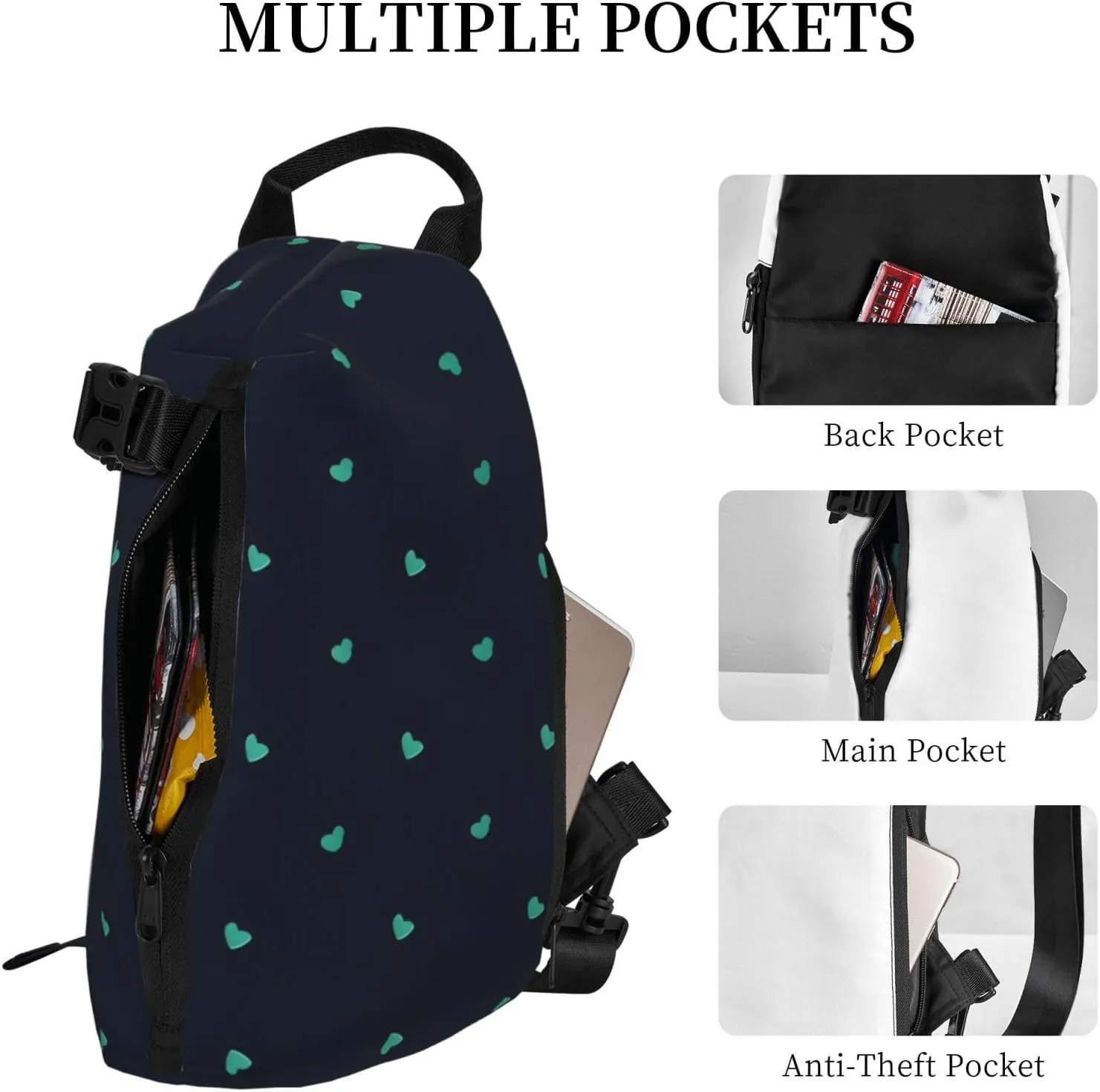 Polyester Fiber Waterproof Waist Bag -Backpack 4 Pocket Compartments Ideal for Outdoor Activities Lovely blue background