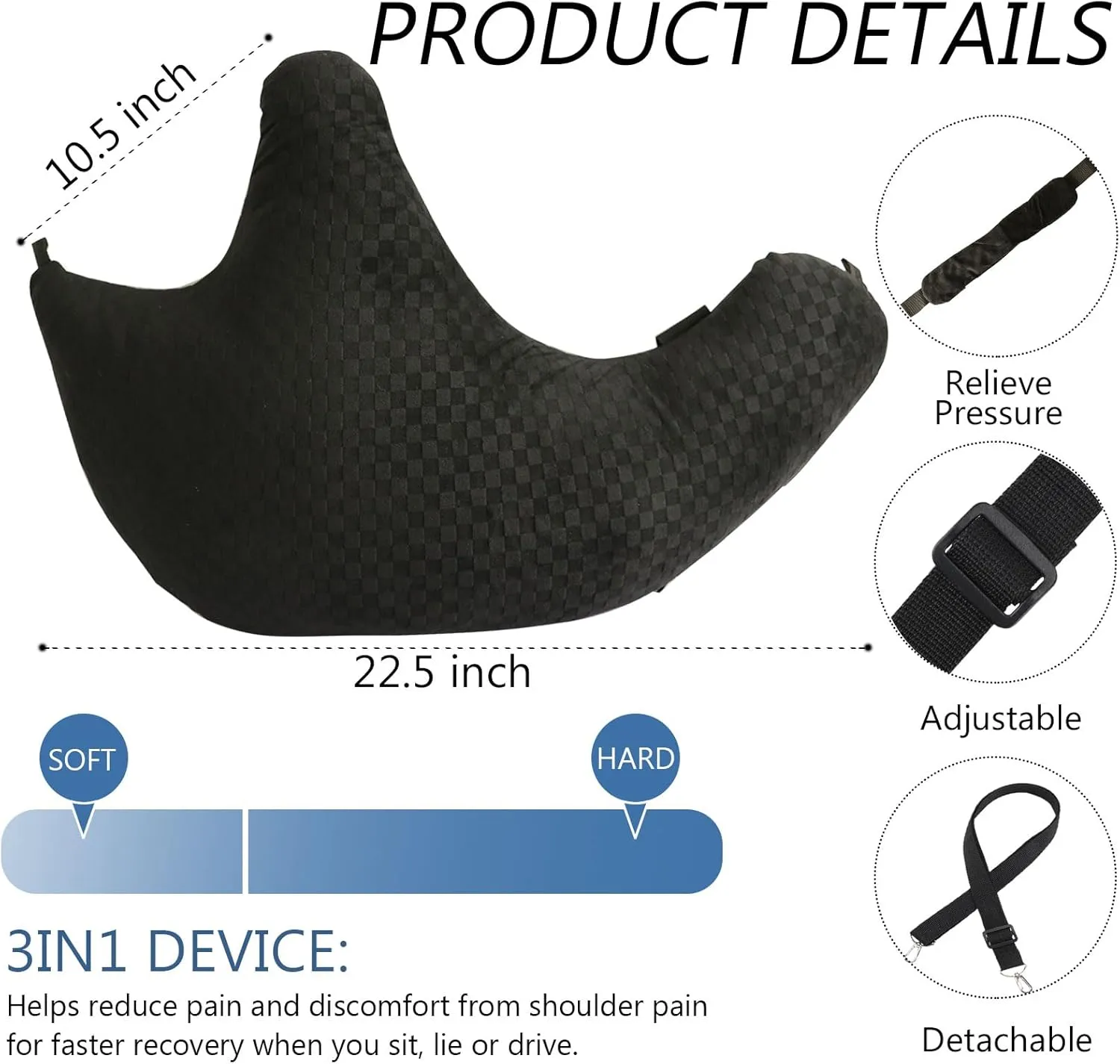 Post Shoulder Surgery Pillow, Rotator Cuff Pillow, Shoulder Pillow for Shoulder Pain Side Sleeper, Arm Pillow for Adults After Surgery, Shoulder Pillow with Sling-for Pain Relief Sleeping (Black)