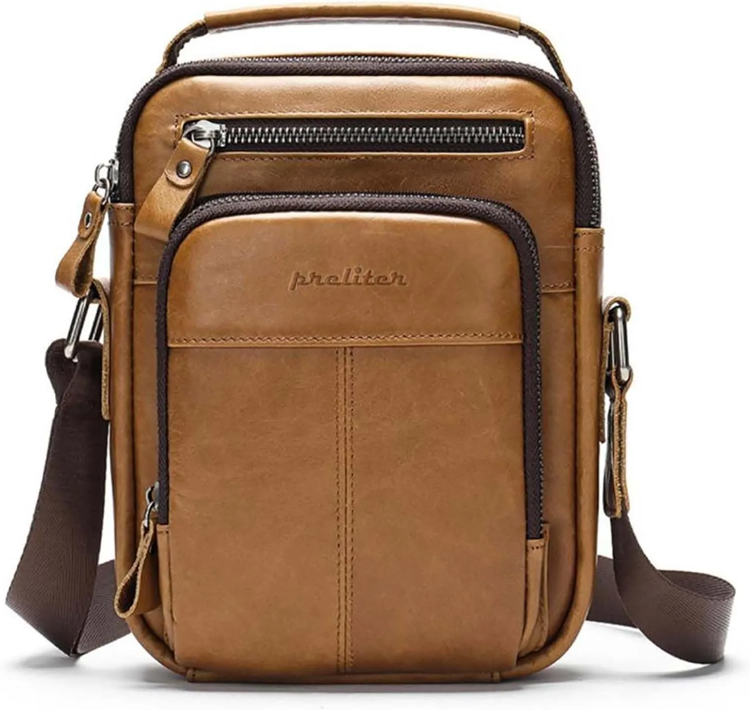 Premium Leather Crossbody Bag for Men - Spacious Compartments, Stylish Design, Perfect for Business and Outdoor Activities Brown
