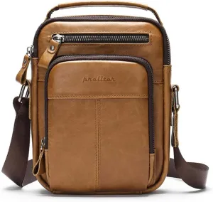 Premium Leather Crossbody Bag for Men - Spacious Compartments, Stylish Design, Perfect for Business and Outdoor Activities Brown