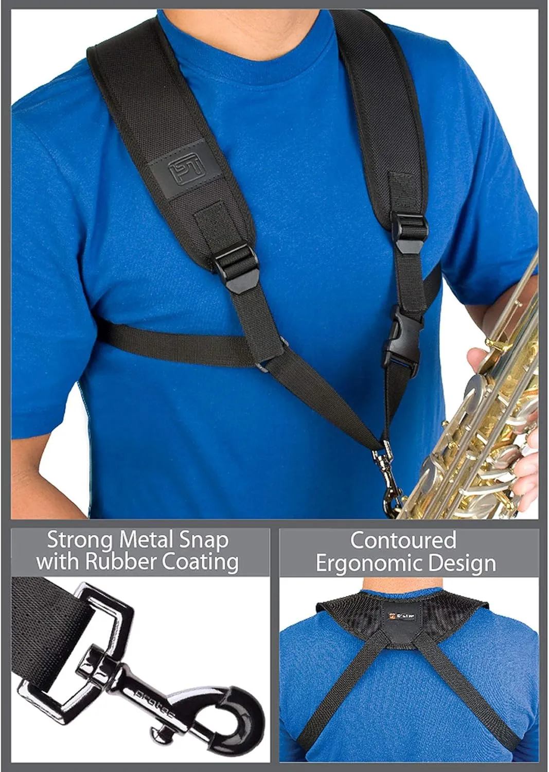 Pro Tec Saxophone Harness with Deluxe Metal Trigger Snap, Large, Model A306M, Black
