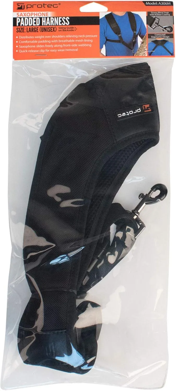 Pro Tec Saxophone Harness with Deluxe Metal Trigger Snap, Large, Model A306M, Black
