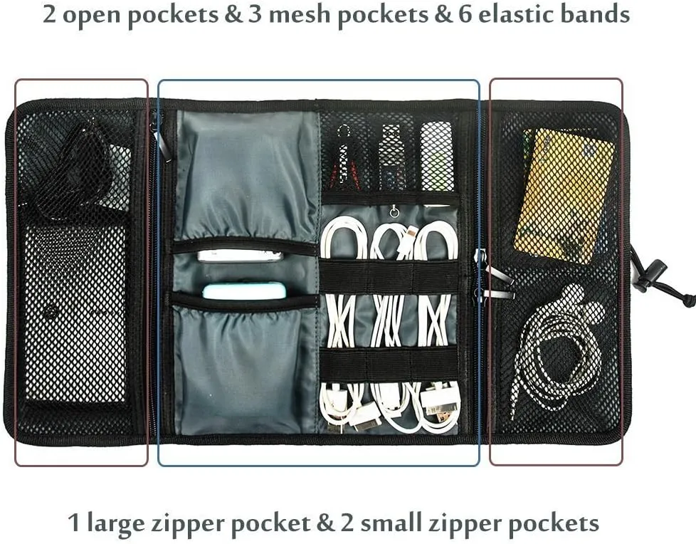 ProCase Electronic Organizer Cord Pouch, Travel Cable Charger Phone Accessories Bag Organizer Roll up Tech Carrying Case for USB Cables SD Memory Cards Earphone Flash Hard Drive