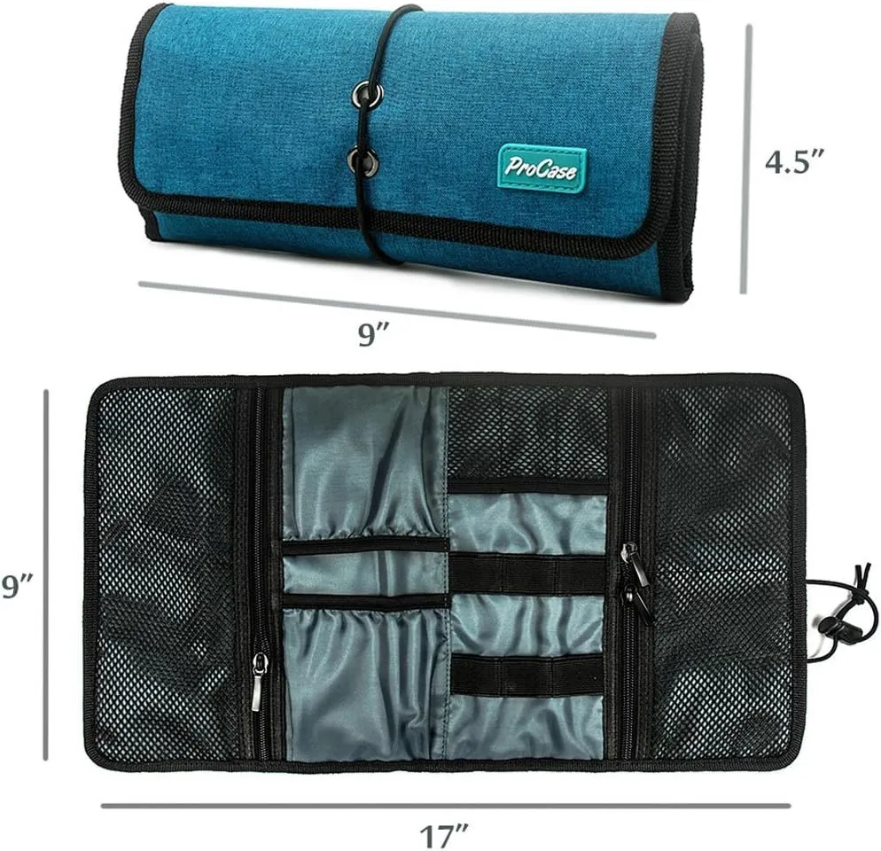 ProCase Electronic Organizer Cord Pouch, Travel Cable Charger Phone Accessories Bag Organizer Roll up Tech Carrying Case for USB Cables SD Memory Cards Earphone Flash Hard Drive