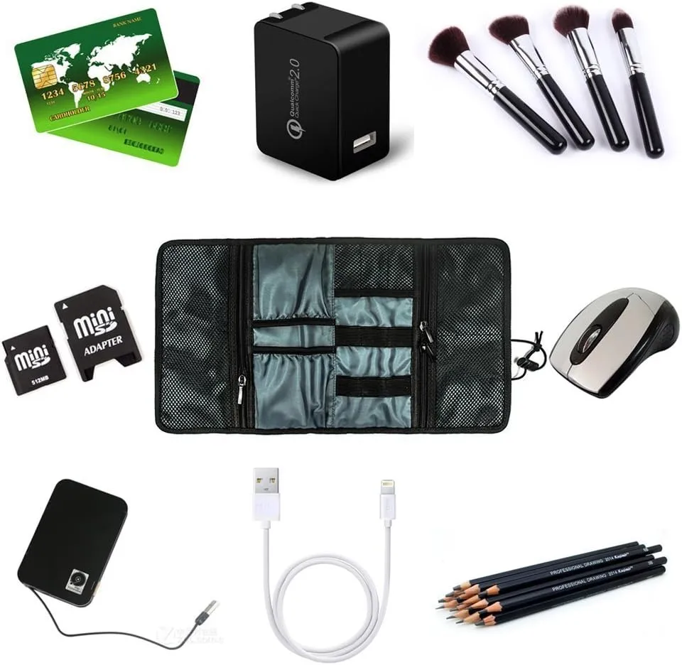 ProCase Electronic Organizer Cord Pouch, Travel Cable Charger Phone Accessories Bag Organizer Roll up Tech Carrying Case for USB Cables SD Memory Cards Earphone Flash Hard Drive