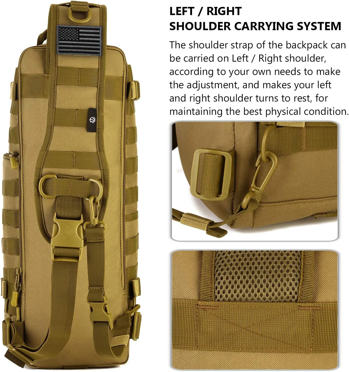 Protector Plus Tactical Sling Bag Military MOLLE Crossbody Pack (Patch Included)