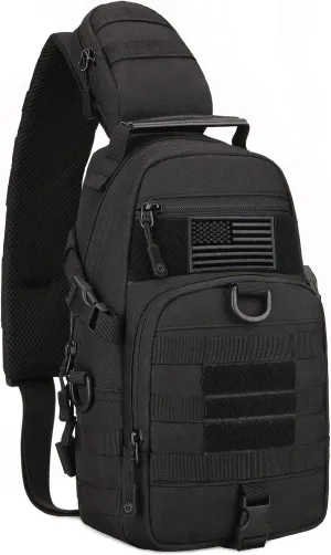 Protector Plus Tactical Sling Bag Military MOLLE Crossbody Packs Chest Shoulder Backpack (Patch Included)