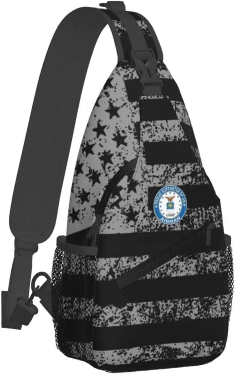 Proud Supporter of an Airman Air Force Sling Bag for Men, Small Crossbody Sling Bags, Mini Water Resistant Shoulder Daypack for Travel, Anti Thief Chest Bag for Hiking