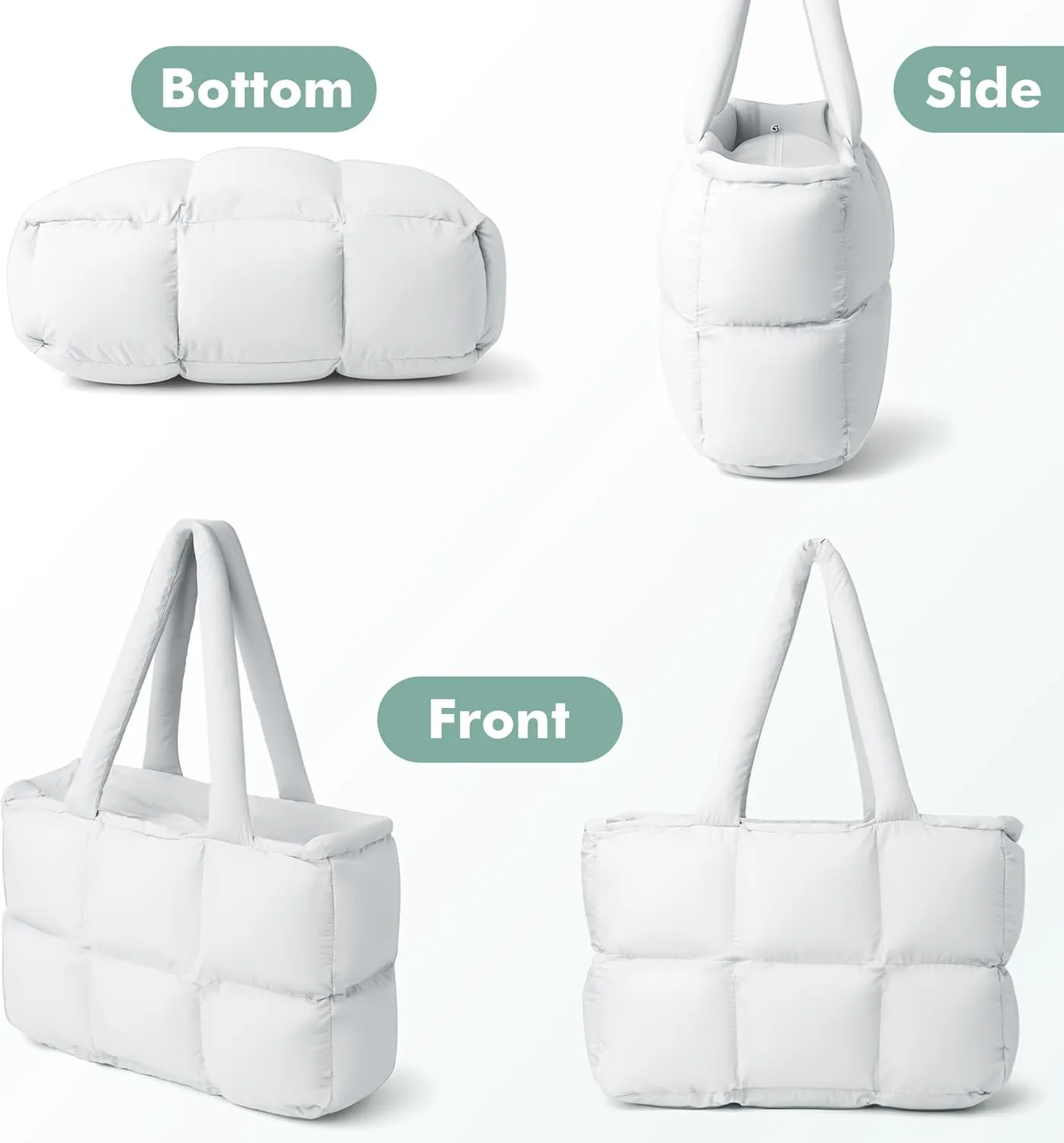 Puffer Tote Bag for Women, Large Quilted Puffy Handbag Lightweight Satchel Purse for Work Travel Gym Shop