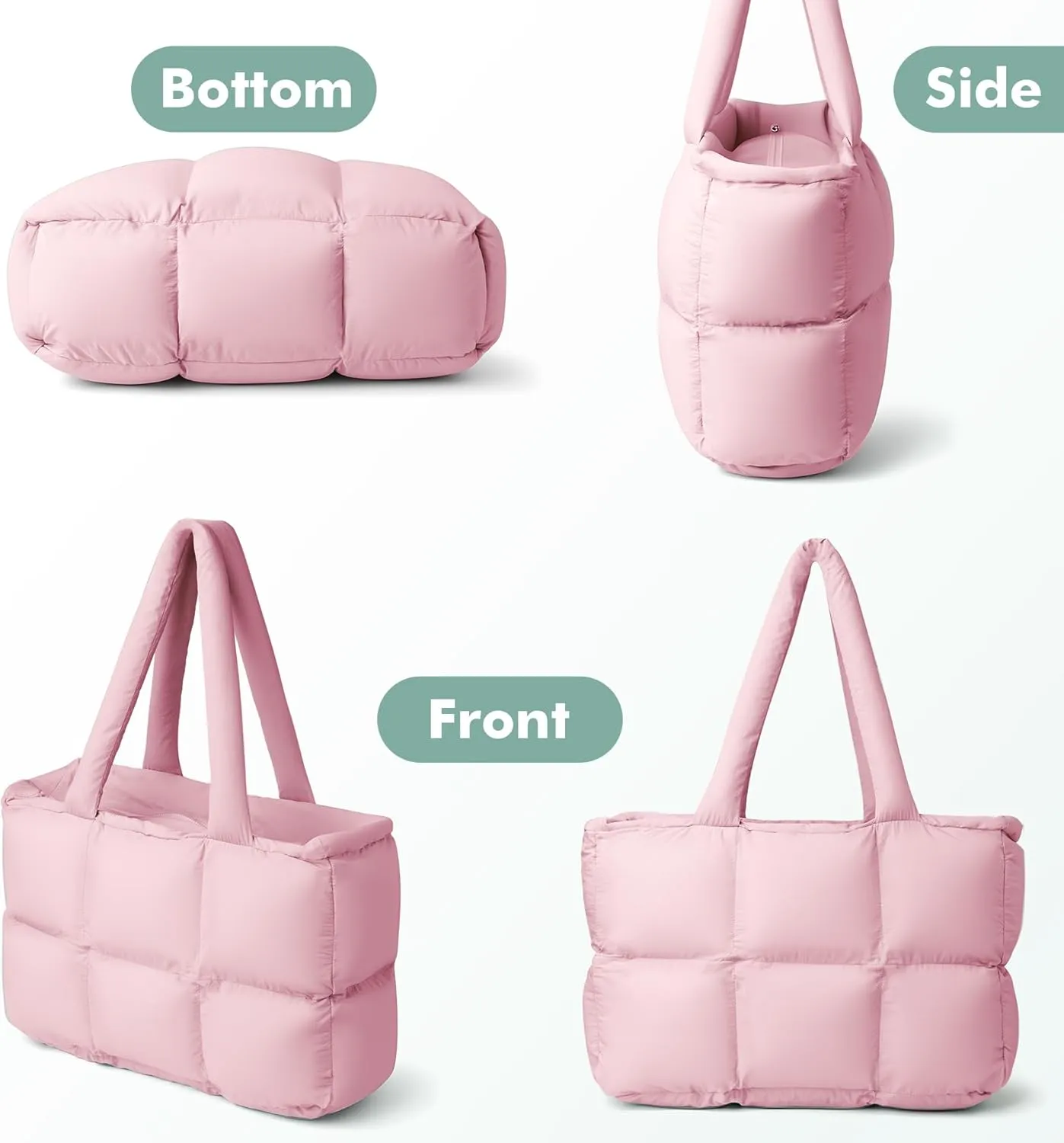 Puffer Tote Bag for Women, Large Quilted Puffy Handbag Lightweight Satchel Purse for Work Travel Gym Shop
