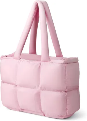Puffer Tote Bag for Women, Large Quilted Puffy Handbag Lightweight Satchel Purse for Work Travel Gym Shop