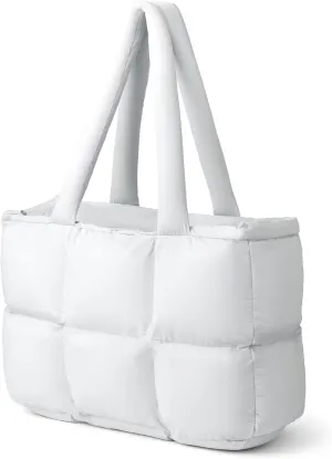 Puffer Tote Bag for Women, Large Quilted Puffy Handbag Lightweight Satchel Purse for Work Travel Gym Shop