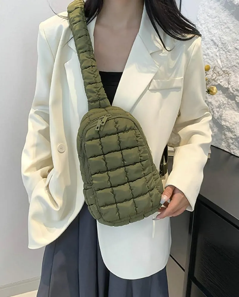 Puffy Crossbody Bag For Women Nylon Handbag Puffer Tote Bags Chest Bag Shoulder Purse Quilted Sling Bag Travel Hiking 2024