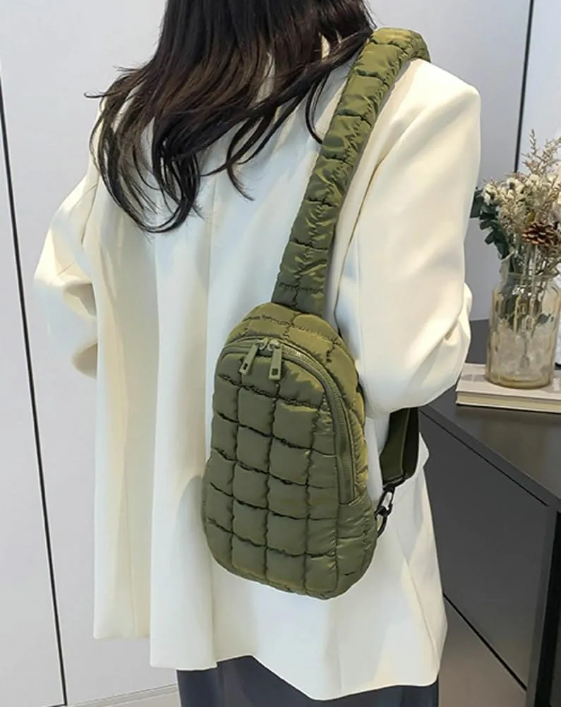 Puffy Crossbody Bag For Women Nylon Handbag Puffer Tote Bags Chest Bag Shoulder Purse Quilted Sling Bag Travel Hiking 2024