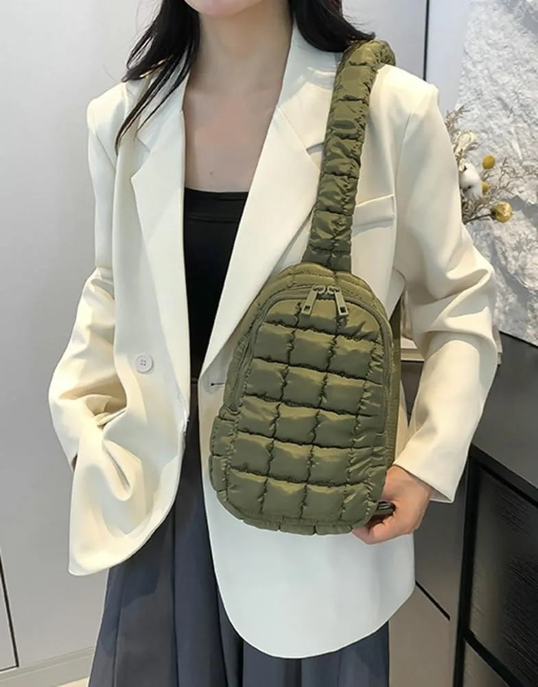 Puffy Crossbody Bag For Women Nylon Handbag Puffer Tote Bags Chest Bag Shoulder Purse Quilted Sling Bag Travel Hiking 2024