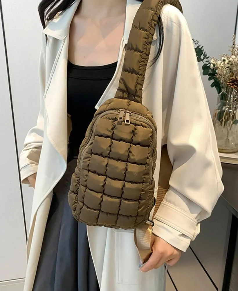 Puffy Crossbody Bag For Women Nylon Handbag Puffer Tote Bags Chest Bag Shoulder Purse Quilted Sling Bag Travel Hiking 2024