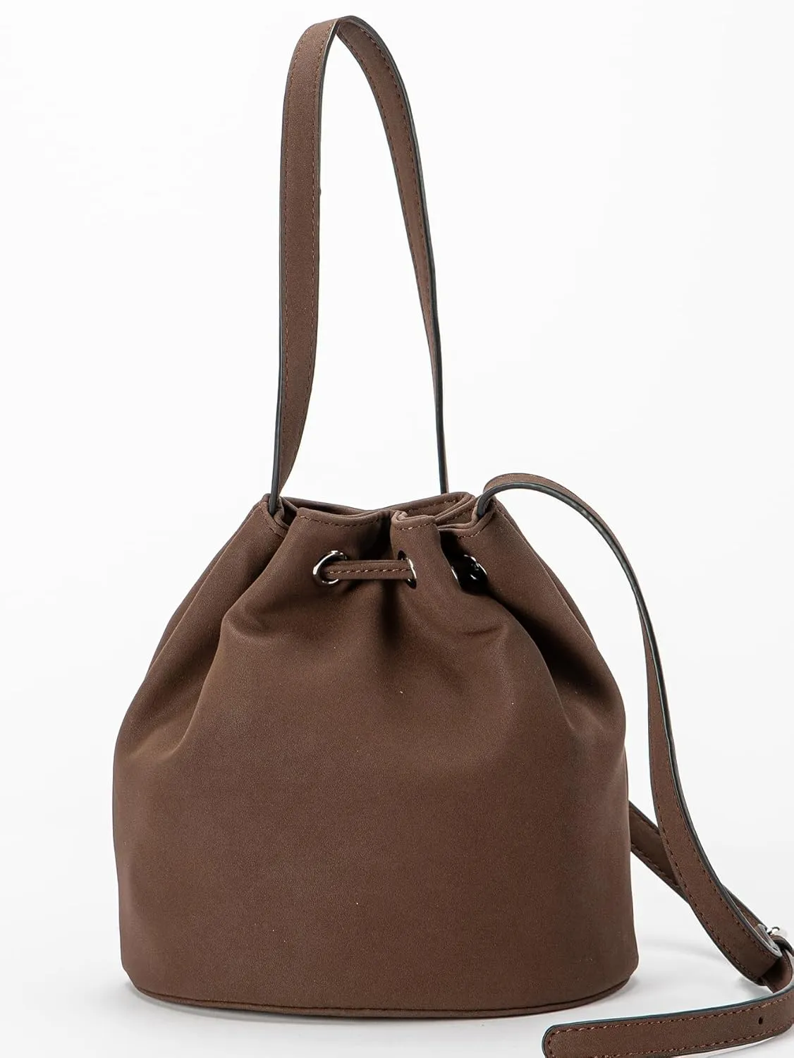 Punk Style Suede Bucket Bag for Women Grommet Crossbody Bag with Hollow-Out Design, Edgy Boho Shoulder Bag