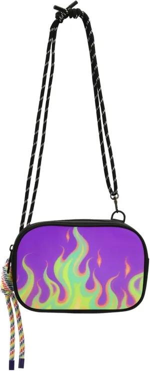 Purple Fluorescent Cool Flame Mini Crossbody Bags Men Comfort with Adjustable Strap Small Shoulder Bag Date