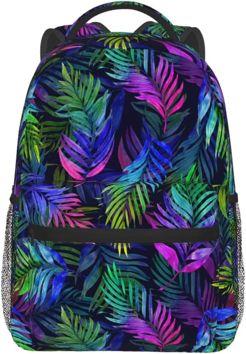 Purple Tropical Watercolor Palm Leaves Casual Backpack Travel Laptop Backpacks Lightweight Daypack Large Capacity Rucksack Notebook Bags Business Work Bag for Yoga Beach Hiking