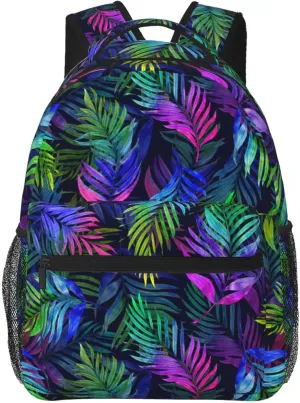 Purple Tropical Watercolor Palm Leaves Casual Backpack Travel Laptop Backpacks Lightweight Daypack Large Capacity Rucksack Notebook Bags Business Work Bag for Yoga Beach Hiking