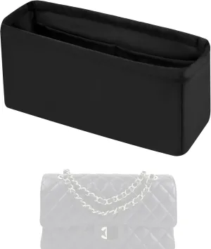 Purse Handbag Silky Organizer Insert Keep Bag Shape Fits Chanel Classic Flap CF Mini Square 17/20/Small/Medium/Jumbo/Maxi Bags, Luxury Handbag Tote Lightweight Sturdy(CF Medium 25,Black)