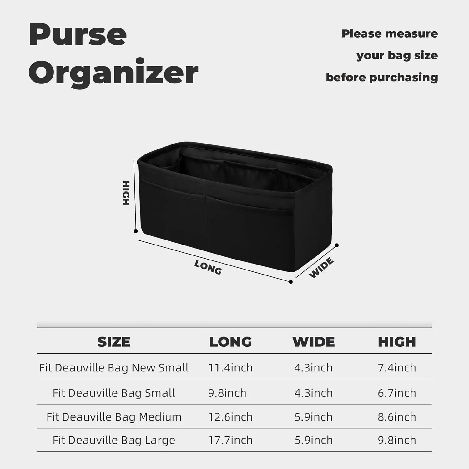 Purse Handbag Silky Organizer Insert Keep Bag Shape Fits Chanel Deauville Canvas Bags S/M/L bags, Luxury Handbag Tote Lightweight Sturdy(New Small,Black)
