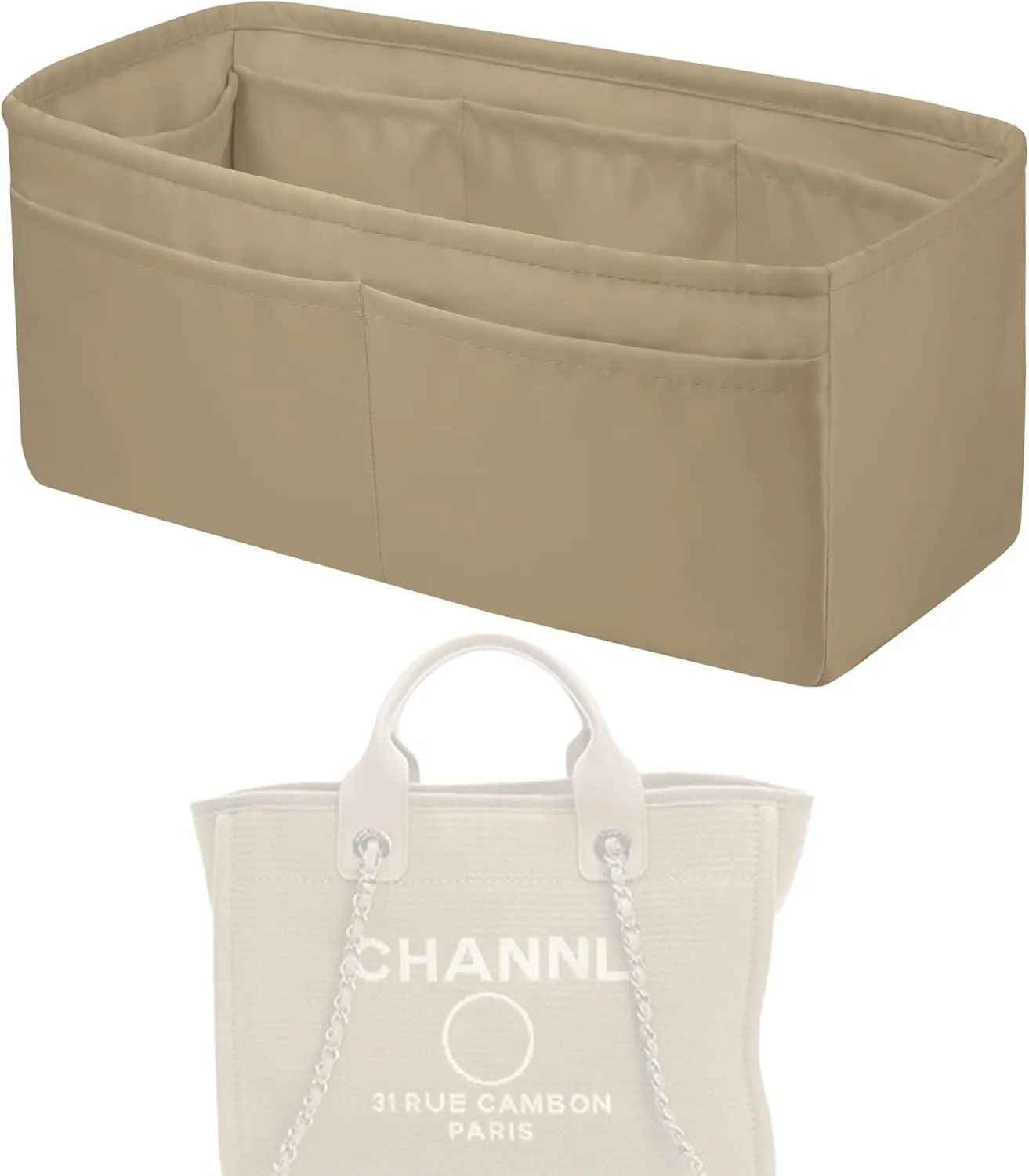 Purse Handbag Silky Organizer Insert Keep Bag Shape Fits Chanel Deauville Canvas Bags S/M/L bags, Luxury Handbag Tote Lightweight Sturdy(New Small,S2 trench)