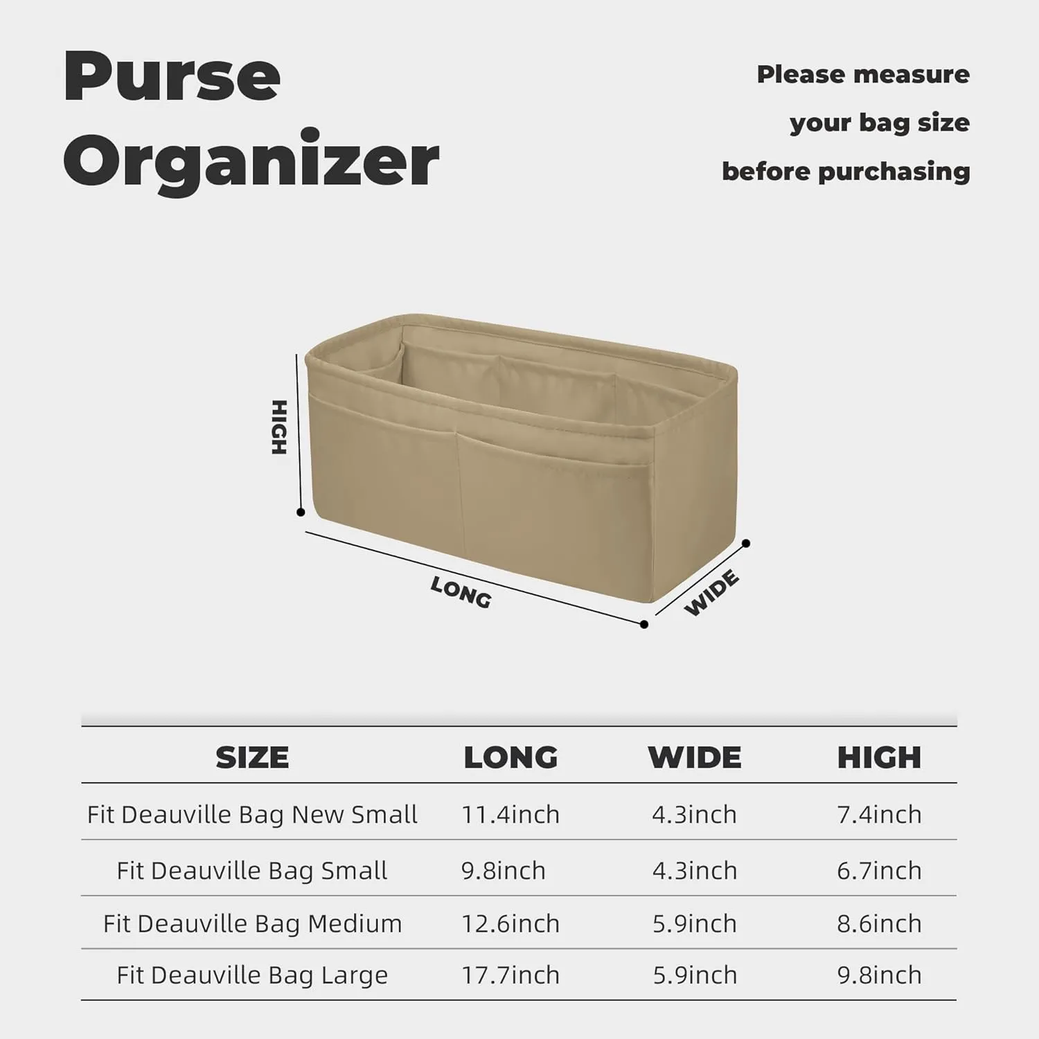 Purse Handbag Silky Organizer Insert Keep Bag Shape Fits Chanel Deauville Canvas Bags S/M/L bags, Luxury Handbag Tote Lightweight Sturdy(New Small,S2 trench)