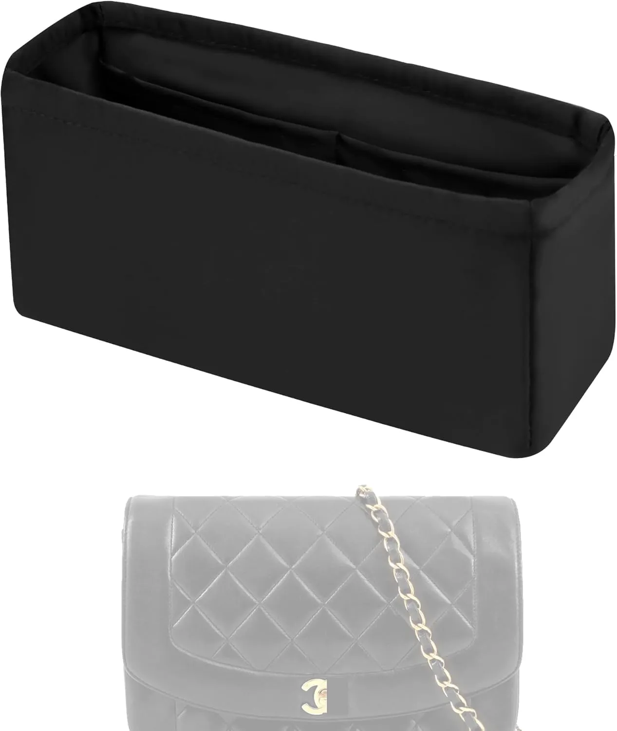 Purse Handbag Silky Organizer Insert Keep Bag Shape Fits Chanel Diana Small/Medium bags, Luxury Handbag Tote Lightweight Sturdy(Diana Small,Black)