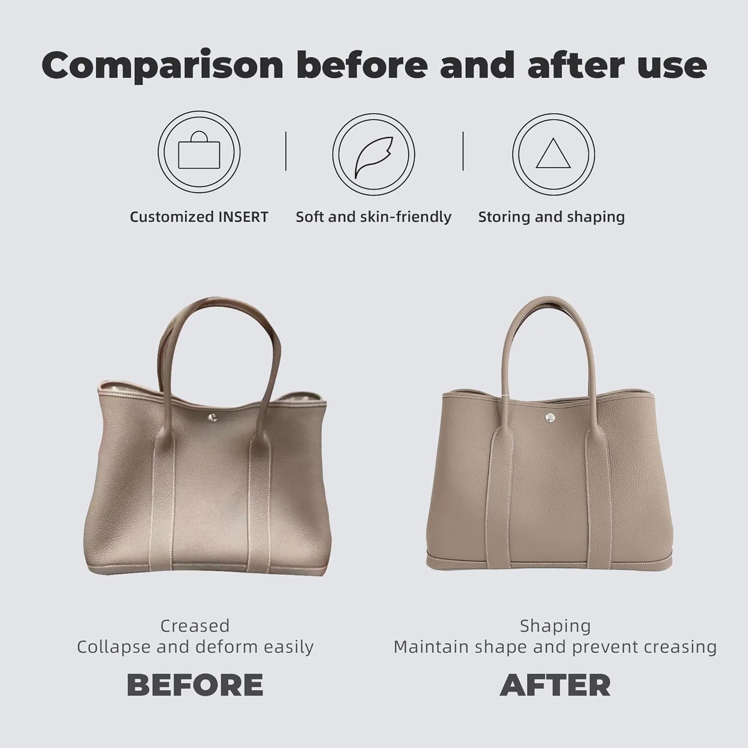 Purse Handbag Silky Organizer Insert Keep Bag Shape Fits Garden Party 26/30/36/49 Bags, Luxury Handbag Tote Lightweight Sturdy(GP 30,Etain)