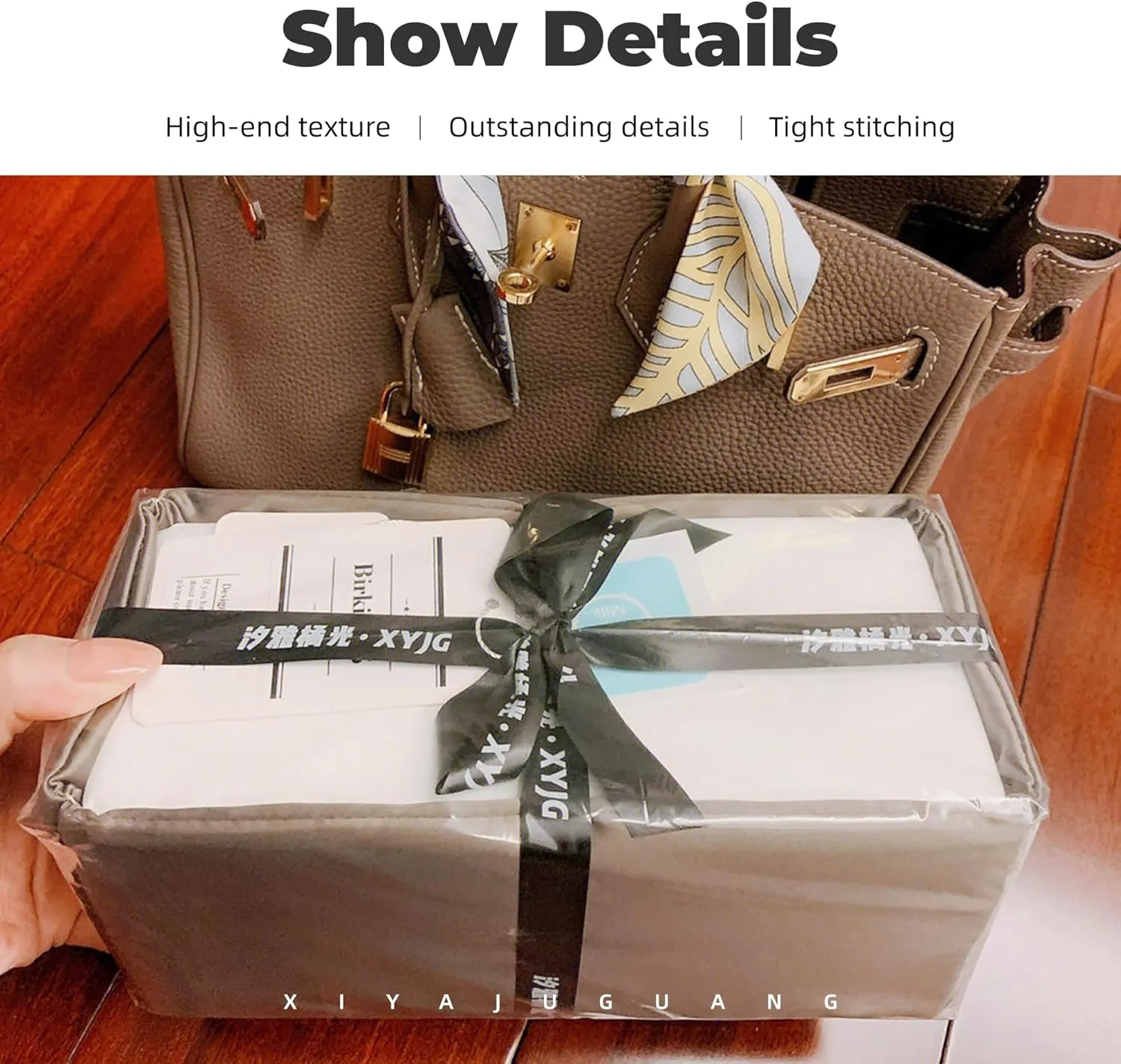 Purse Handbag Silky Organizer Insert Keep Bag Shape Fits Herme Birkin 20/25/30/35/40 bags, Luxury Handbag Tote Lightweight Sturdy(Etoupe grey,BK 25)