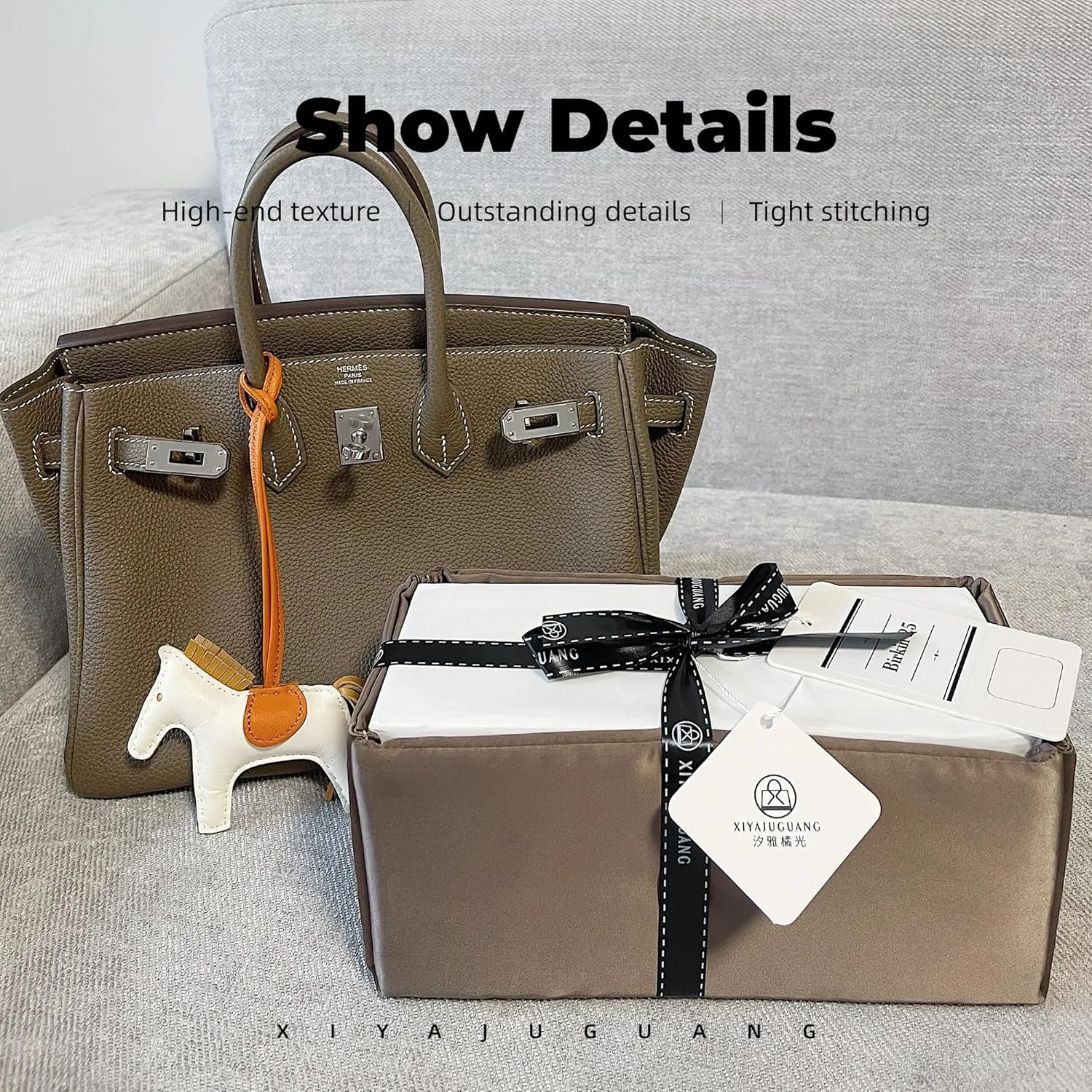 Purse Handbag Silky Organizer Insert Keep Bag Shape Fits Herme Birkin 20/25/30/35/40 bags, Luxury Handbag Tote Lightweight Sturdy(Etoupe grey,BK 25)