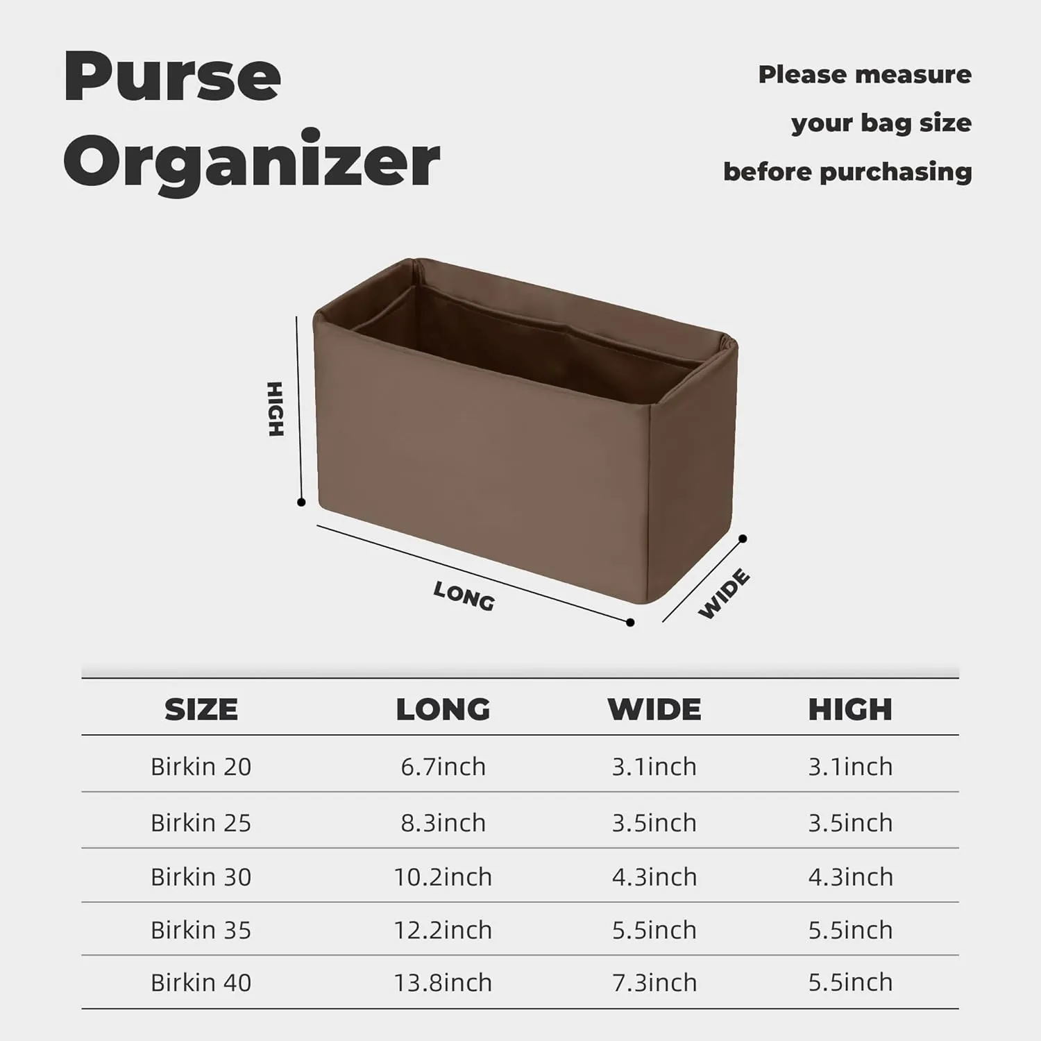 Purse Handbag Silky Organizer Insert Keep Bag Shape Fits Herme Birkin 20/25/30/35/40 bags, Luxury Handbag Tote Lightweight Sturdy(Etoupe grey,BK 25)