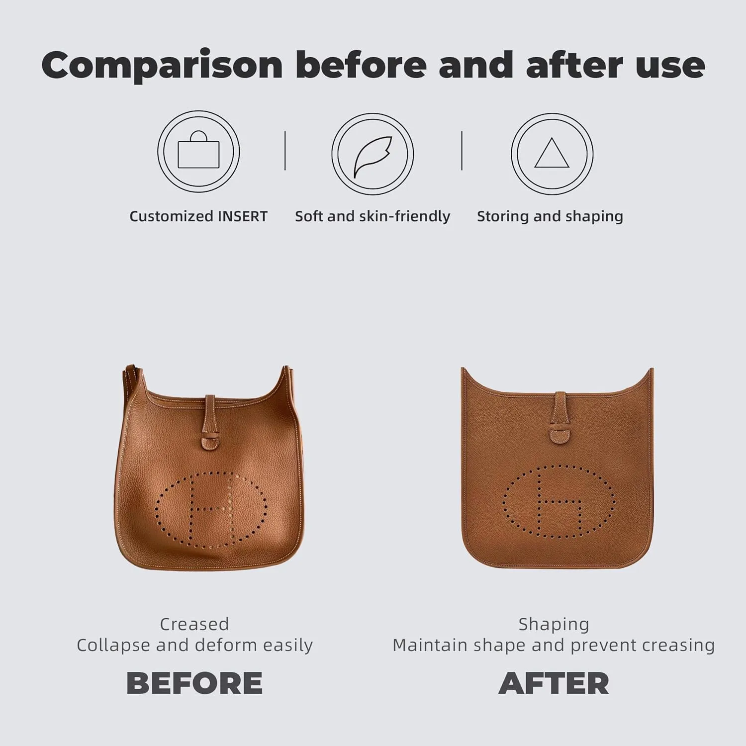 Purse Handbag Silky Organizer Insert Keep Bag Shape Fits Herme Evelyne Mini/29/33/40 bags, Luxury Handbag Tote Lightweight Sturdy(Evelyne 29,Etoupe grey)