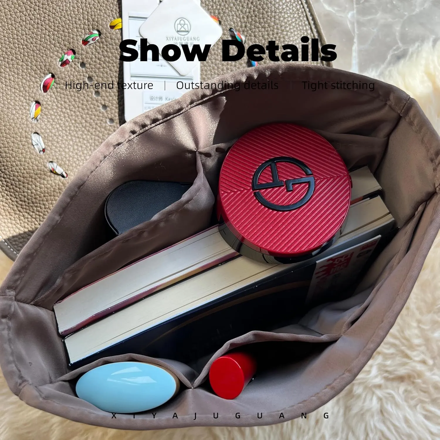 Purse Handbag Silky Organizer Insert Keep Bag Shape Fits Herme Evelyne Mini/29/33/40 bags, Luxury Handbag Tote Lightweight Sturdy(Evelyne 29,Etoupe grey)