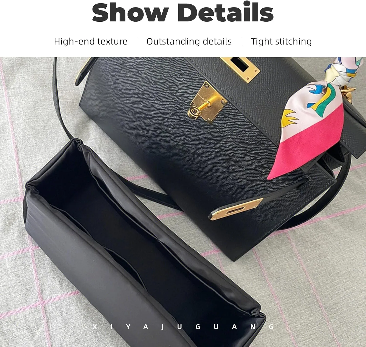 Purse Handbag Silky Organizer Insert Keep Bag Shape Fits Herme Kelly Pochette/Mini/20/25/32/35/40 bags, Luxury Handbag Tote Lightweight Sturdy(Kelly 35,Black)