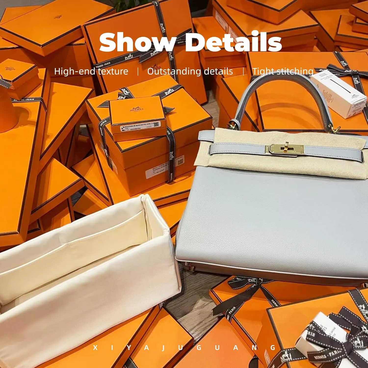 Purse Handbag Silky Organizer Insert Keep Bag Shape Fits Herme Kelly Pochette/Mini/20/25/32/35/40 bags, Luxury Handbag Tote Lightweight Sturdy(Kelly 35,Craie)
