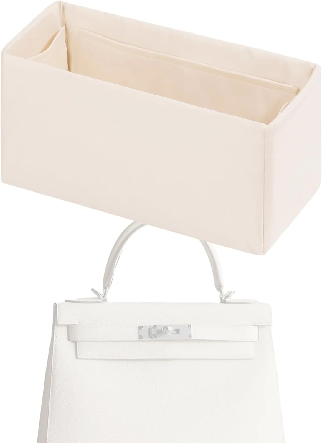 Purse Handbag Silky Organizer Insert Keep Bag Shape Fits Herme Kelly Pochette/Mini/20/25/32/35/40 bags, Luxury Handbag Tote Lightweight Sturdy(Kelly 35,Craie)
