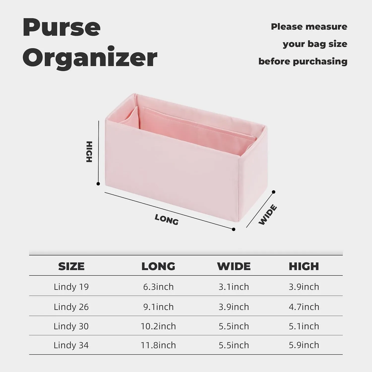 Purse Handbag Silky Organizer Insert Keep Bag Shape Fits Herme Lindy 19/26/30/34 bags, Luxury Handbag Tote Lightweight Sturdy(Pink,LD 30)
