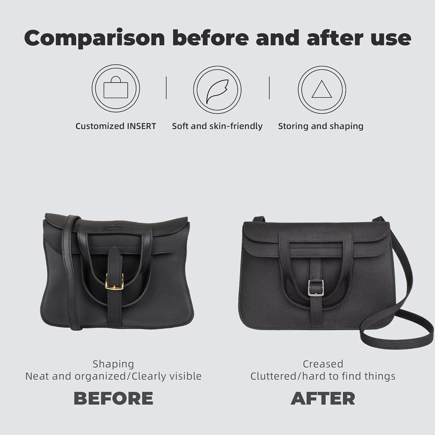 Purse Handbag Silky Organizer Insert Keep Bag Shape Fits Hermes Halzan mini/25/31 bags, Luxury Handbag Tote Lightweight Sturdy(Halzan mini20,Black)