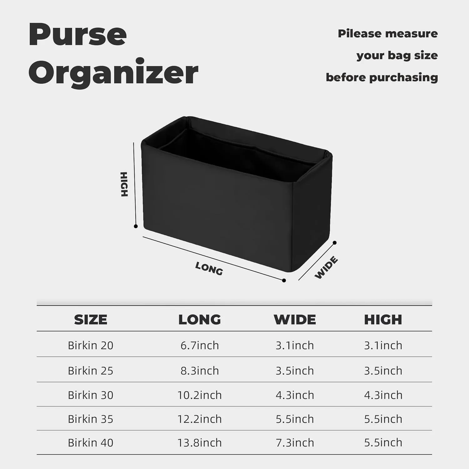 Purse Handbag Silky Organizer Insert Keep Bag Shape Fits HermesBirkin 20/25/30/35/40 bags, Luxury Handbag Tote Lightweight Sturdy(Custom)