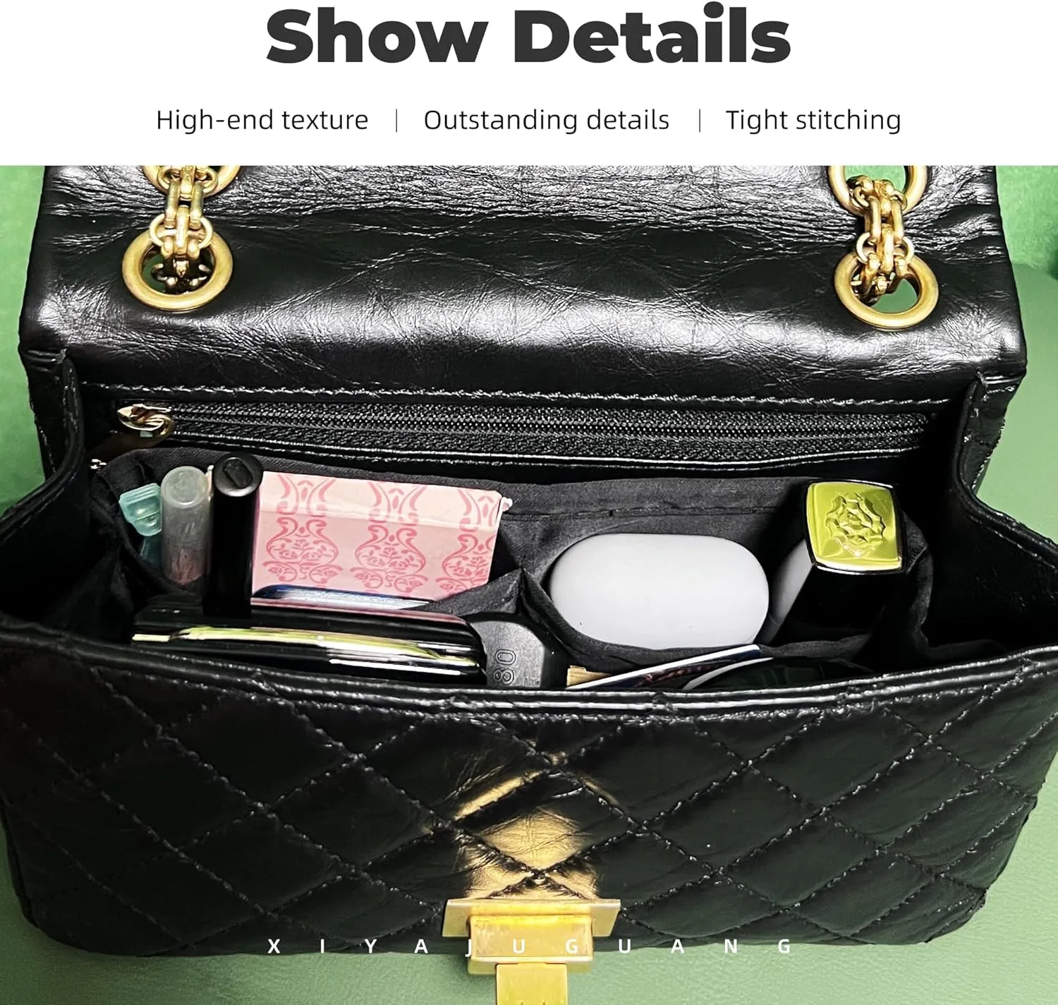 Purse Handbag Silky Organizer Insert Keep Bag Shape Fits LV Chanel 2.55 22P/22A/23p/Small/Jumbo/Jumbo/Maxi Bags, Luxury Handbag Tote Lightweight Sturdy(2.55 Mini 22P,Black)