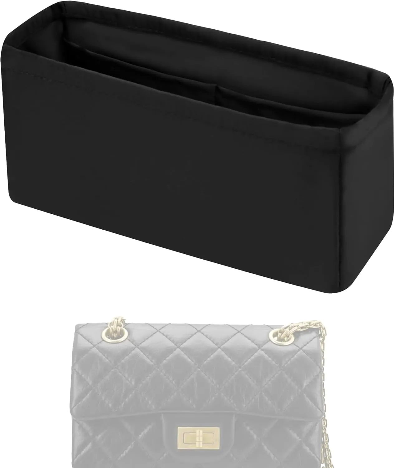 Purse Handbag Silky Organizer Insert Keep Bag Shape Fits LV Chanel 2.55 22P/22A/23p/Small/Jumbo/Jumbo/Maxi Bags, Luxury Handbag Tote Lightweight Sturdy(2.55 Mini 22P,Black)