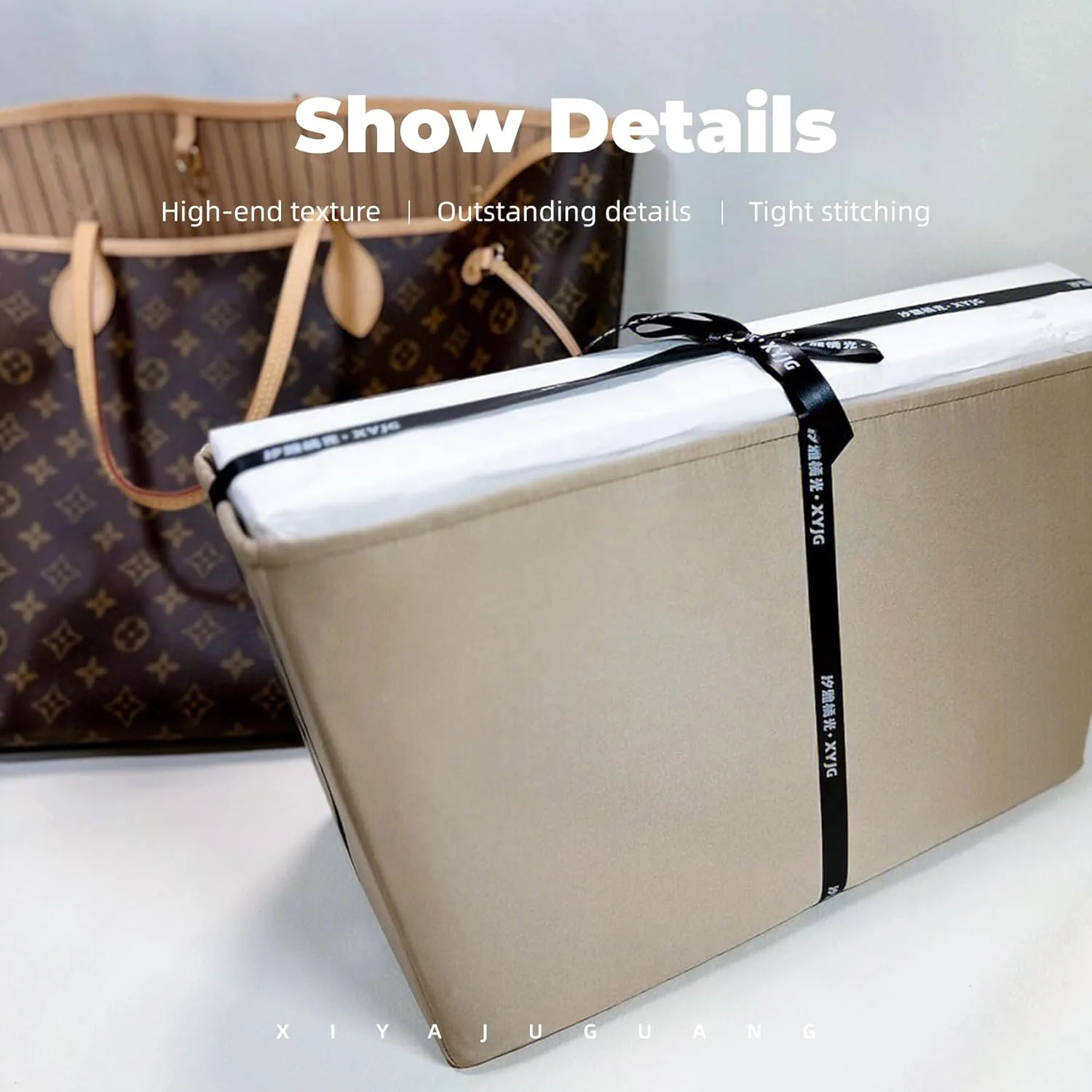 Purse Handbag Silky Organizer Insert Keep Bag Shape Fits LV-Neverfull-PM/MM/GM Bags, Luxury Handbag Tote Lightweight Sturdy(Cris tourterelle, Neverfull-PM)