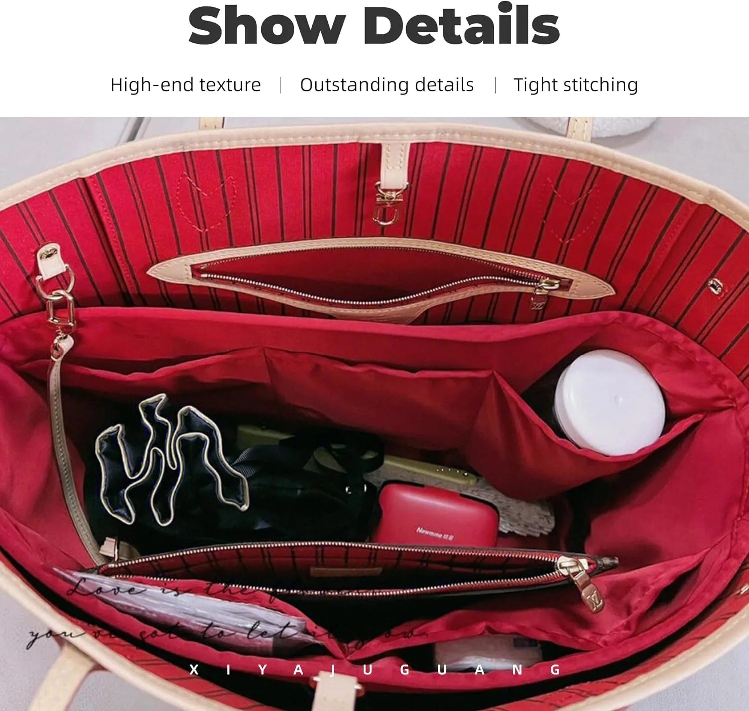 Purse Handbag Silky Organizer Insert Keep Bag Shape Fits LV-Neverfull-PM/MM/GM Bags, Luxury Handbag Tote Lightweight Sturdy(Rouge moyen, Neverfull-PM)